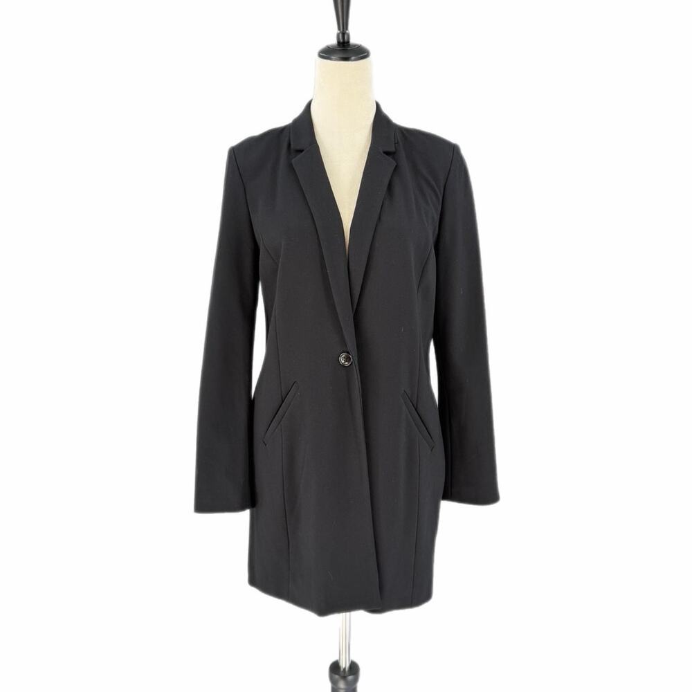Chico’s Sz 0 Black Professional Workwear Layering Minimal Longline Blazer Jacket